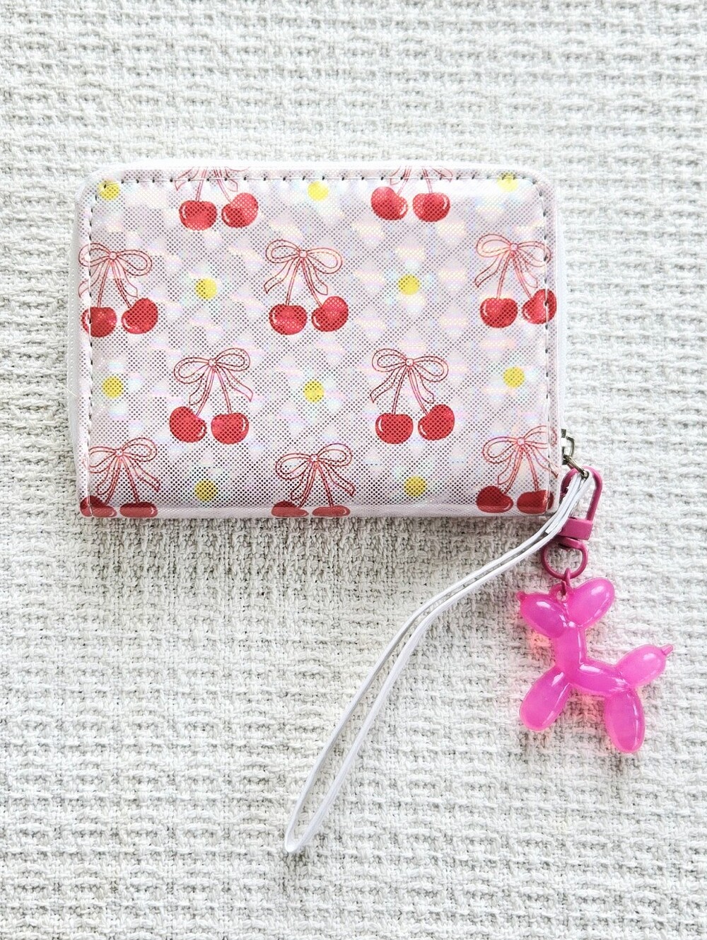Cherry Print Wallet/Pouch with Balloon Dog Bag Charm